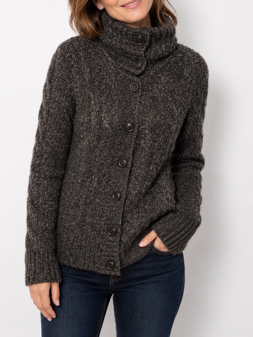 L.L. Bean‎ wool blend brown knit buttoned Cardigan size Large